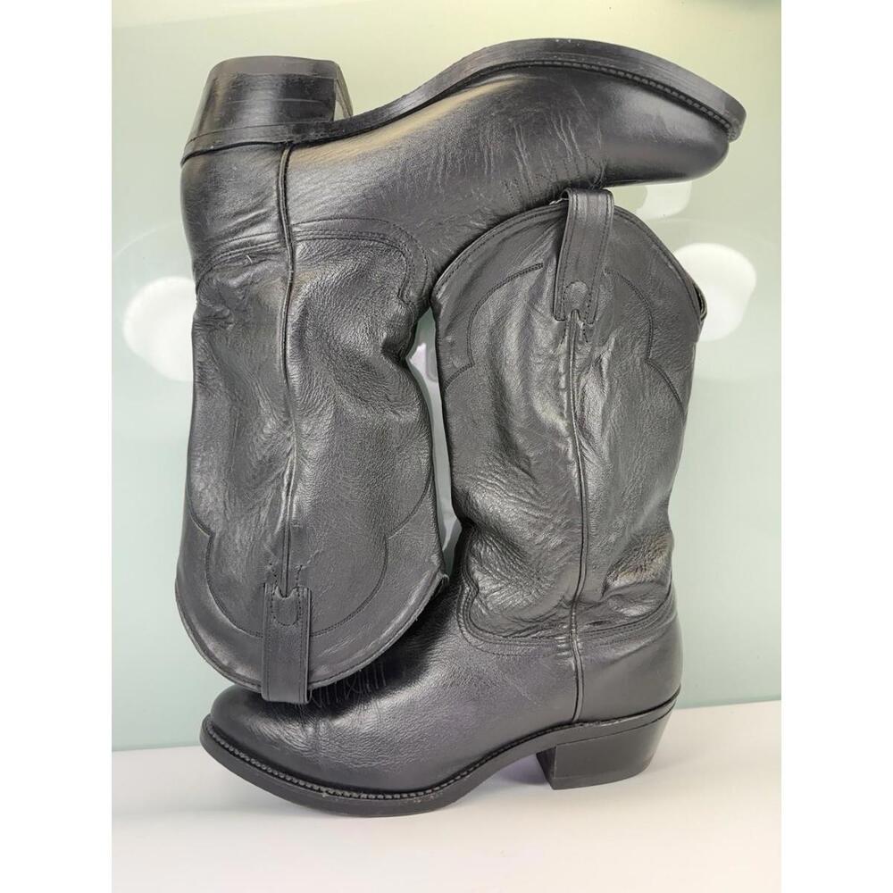 Abilene Mens 10D Black Cowhide Leather Western Cowboy Boots Classic Round Toe - Picture 6 of 9